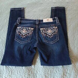 Miss Me Women's Size 26 Zip Up Five Pocket Hailey Skinny Dark Wash Bling Jeans